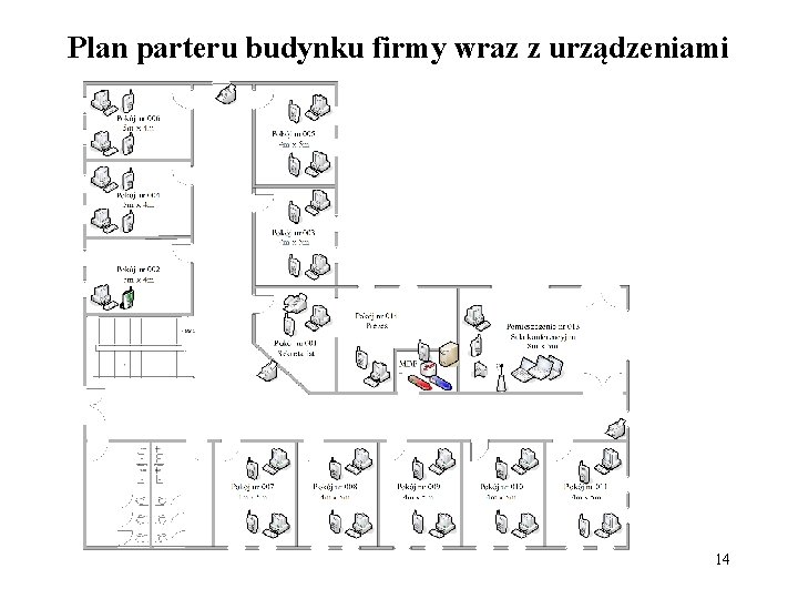 Plan parteru budynku firmy wraz z urządzeniami 14 