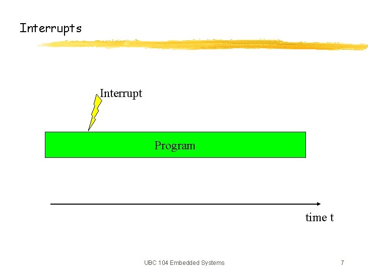Interrupts Interrupt Program time t UBC 104 Embedded Systems 7 