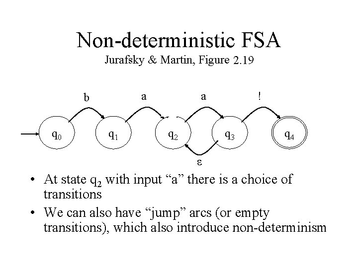 Non deterministic FSA Jurafsky & Martin, Figure 2. 18 2. 19 a a b