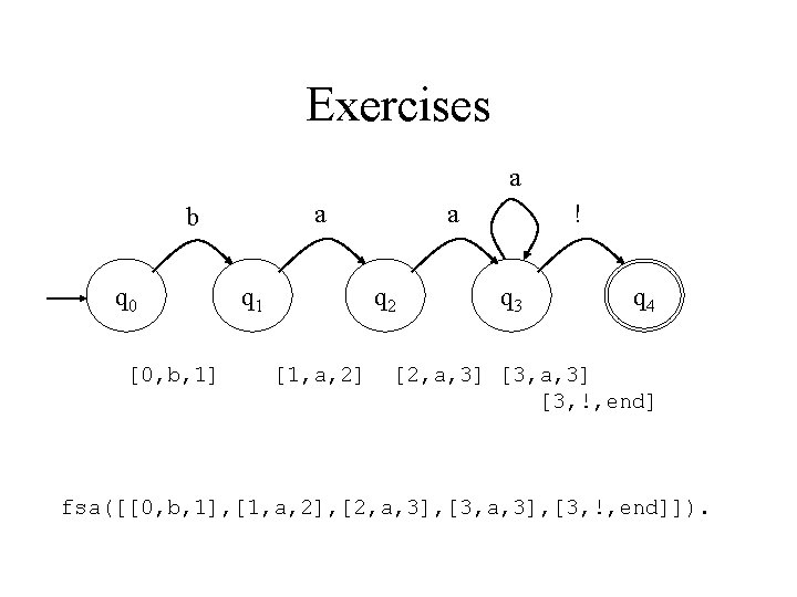 Exercises a a b q 0 [0, b, 1] q 1 a q 2