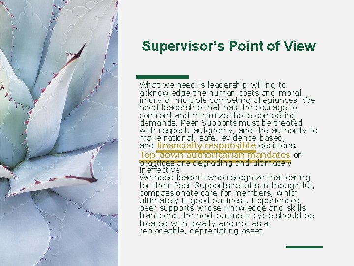 Supervisor’s Point of View What we need is leadership willing to acknowledge the human
