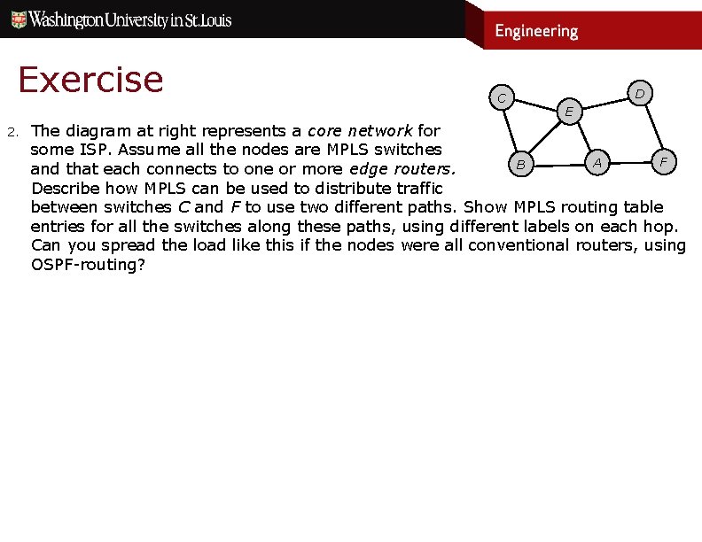 Exercise 2. C D E The diagram at right represents a core network for
