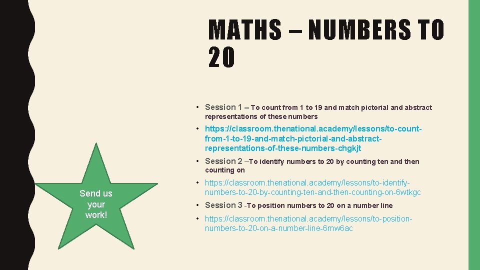 MATHS – NUMBERS TO 20 • Session 1 – To count from 1 to