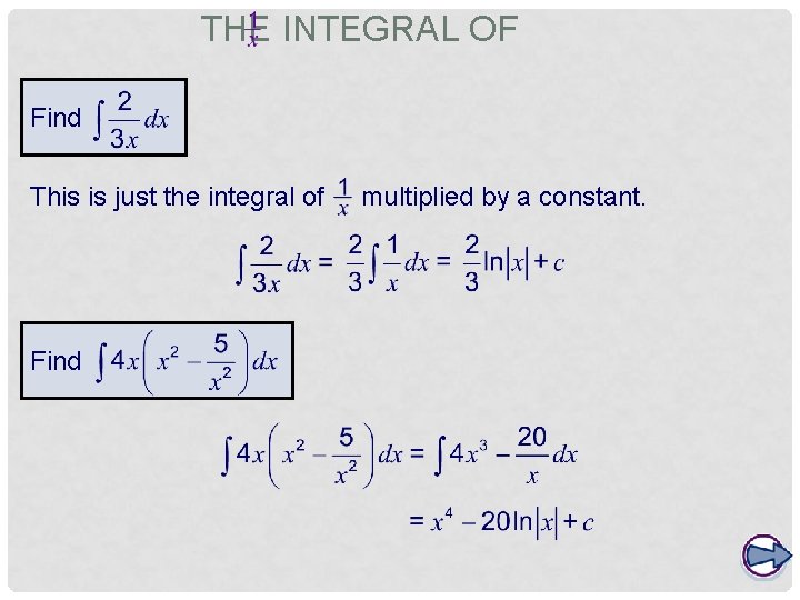 THE INTEGRAL OF Find This is just the integral of Find multiplied by a