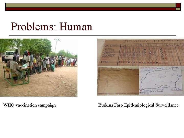 Problems: Human WHO vaccination campaign Burkina Faso Epidemiological Surveillance 
