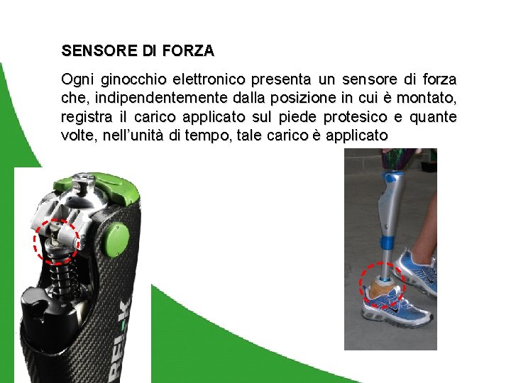 SENSORE DI FORZA Ogni ginocchio elettronico presenta un sensore di forza che, indipendentemente dalla