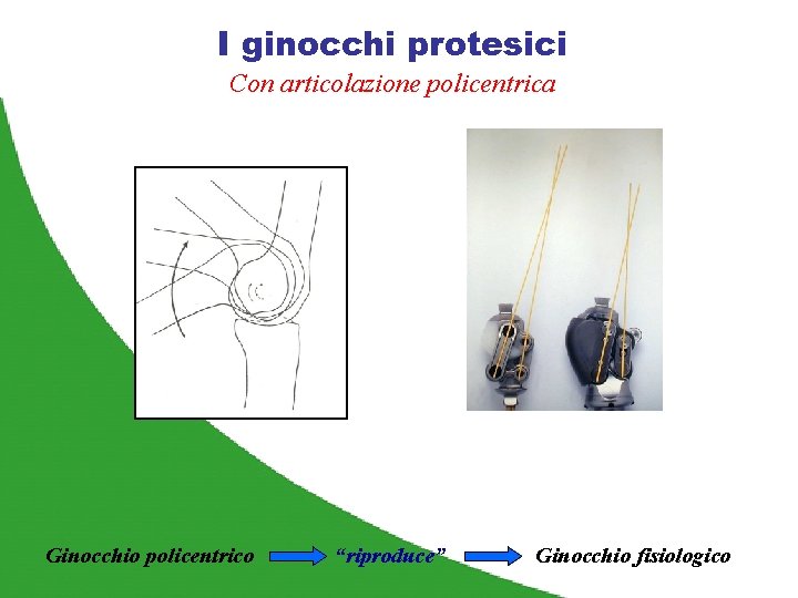 I ginocchi protesici Con articolazione policentrica Ginocchio policentrico “riproduce” Ginocchio fisiologico 