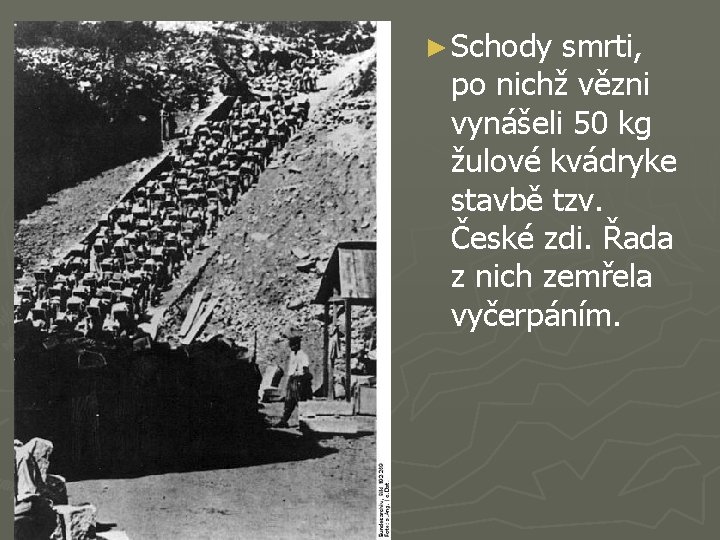 ► Schody Belsen smrti, po nichž vězni vynášeli 50 kg žulové kvádryke stavbě tzv.