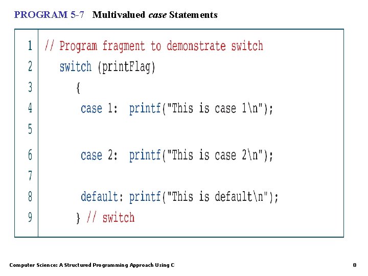 PROGRAM 5 -7 Multivalued case Statements Computer Science: A Structured Programming Approach Using C