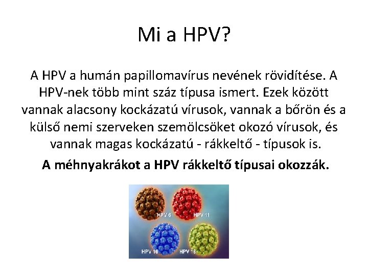 Mi a HPV? A HPV a humán papillomavírus nevének rövidítése. A HPV-nek több mint