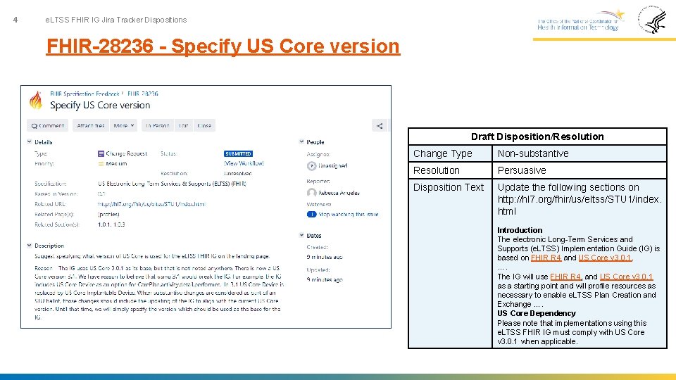 4 e. LTSS FHIR IG Jira Tracker Dispositions FHIR-28236 - Specify US Core version