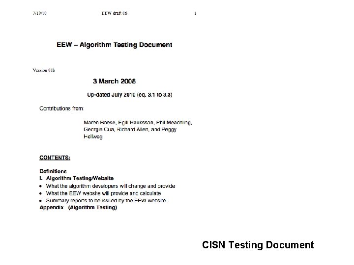 CISN Testing Document 