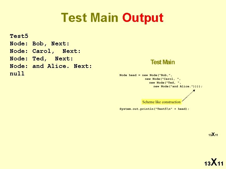 Test Main Output Test 5 Node: null Bob, Next: Carol, Next: Ted, Next: and