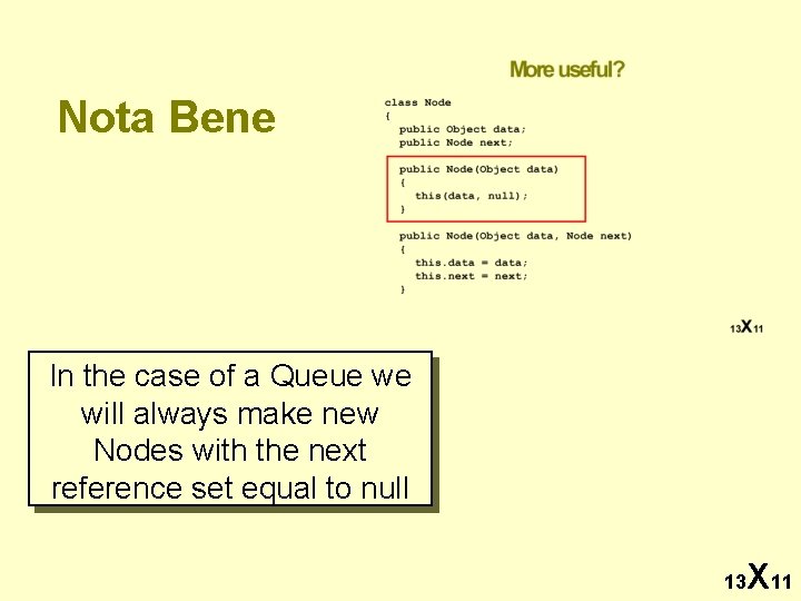 Nota Bene In the case of a Queue we will always make new Nodes