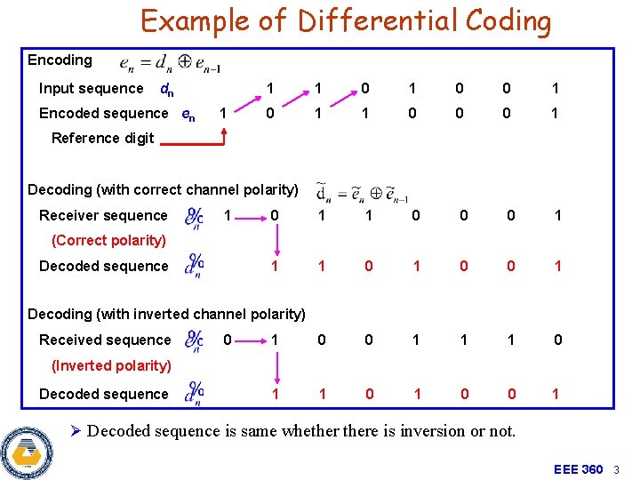 Example of Differential Coding Encoding Input sequence dn Encoded sequence en 1 1 1