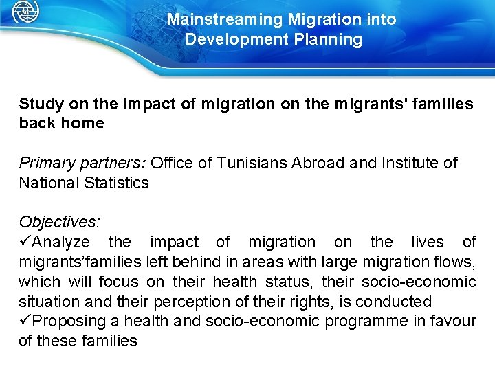 Mainstreaming Migration into Development Planning Study on the impact of migration on the migrants'