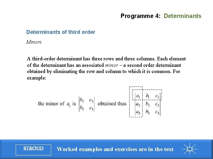 Programme 4: Determinants of third order Minors A third-order determinant has three rows and