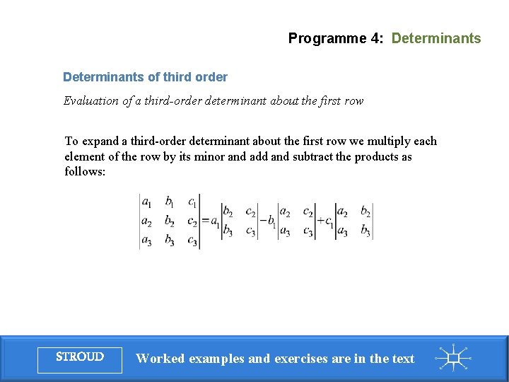 Programme 4: Determinants of third order Evaluation of a third-order determinant about the first