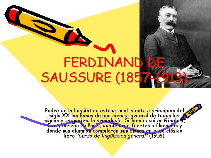 FERDINAND DE SAUSSURE (1857 -1913) Padre de la lingüística estructural, sienta a principios del