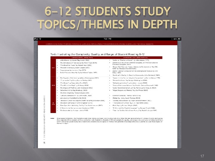 6 -12 STUDENTS STUDY TOPICS/THEMES IN DEPTH 17 