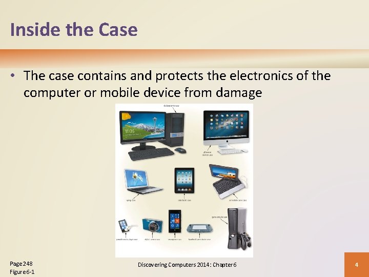 Inside the Case • The case contains and protects the electronics of the computer Inside the Case • The case contains and protects the electronics of the computer
