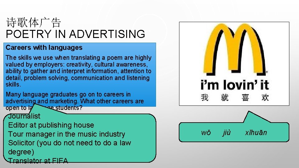 诗歌体广告 POETRY IN ADVERTISING Careers with languages The skills we use when translating a