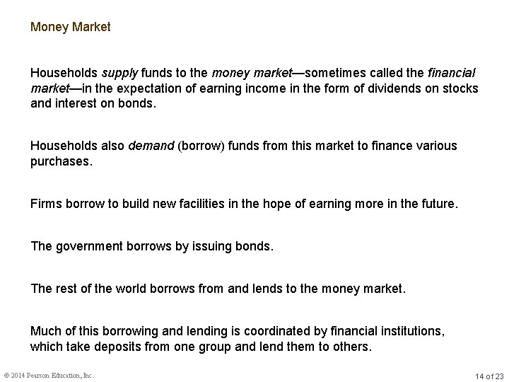 Money Market Households supply funds to the money market—sometimes called the financial market—in the