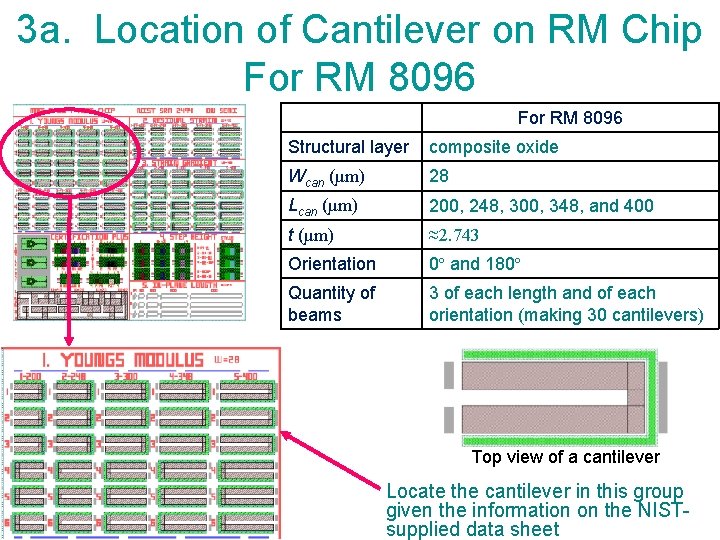 3 a. Location of Cantilever on RM Chip For RM 8096 Structural layer composite