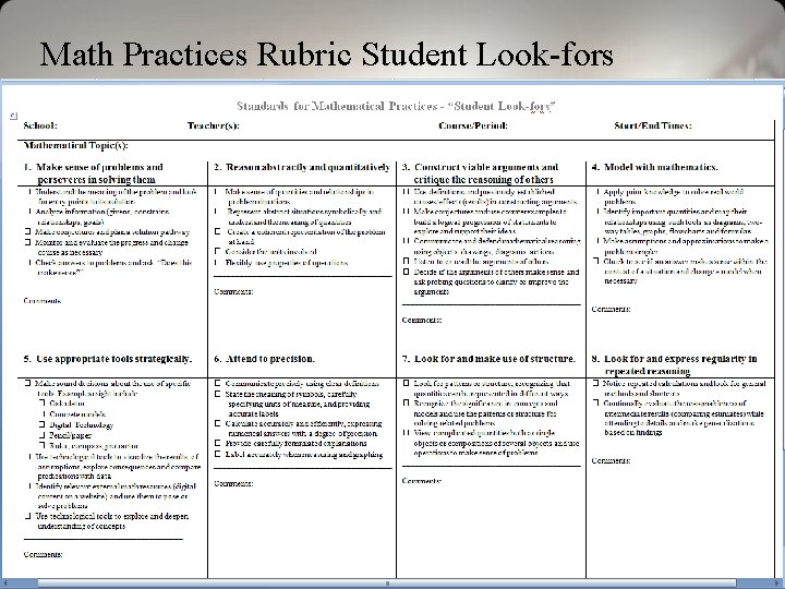 Math Practices Rubric Student Look-fors 