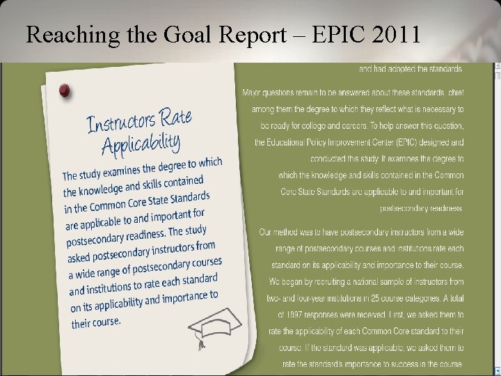 Reaching the Goal Report – EPIC 2011 