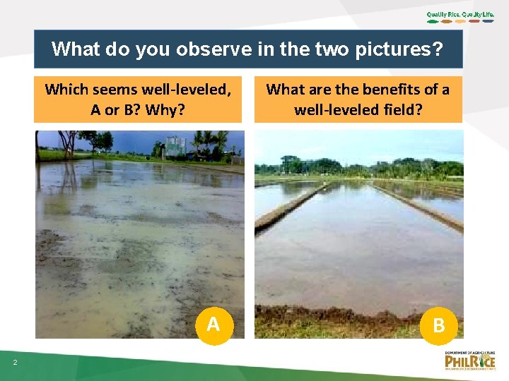 What do you observe in the two pictures? Which seems well-leveled, A or B?