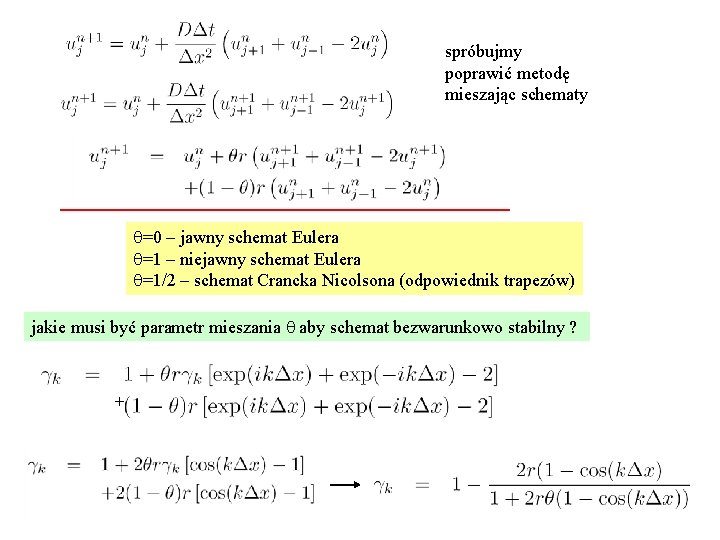 spróbujmy poprawić metodę mieszając schematy q=0 – jawny schemat Eulera q=1 – niejawny schemat