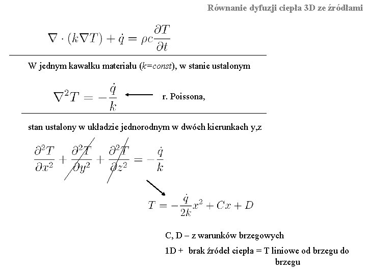 Równanie dyfuzji ciepła 3 D ze źródłami W jednym kawałku materiału (k=const), w stanie