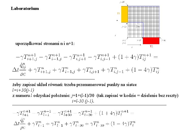 Laboratorium uporządkować stronami n i n+1: żeby zapisać układ równań: trzeba przenumerować punkty na