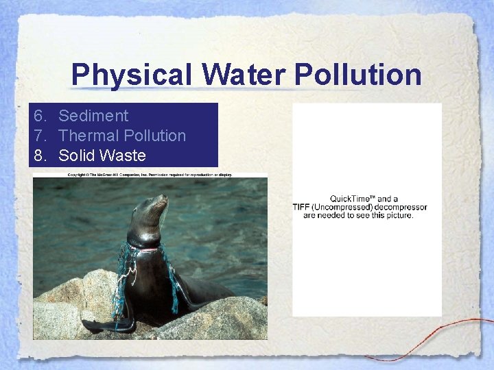 Physical Water Pollution 6. Sediment 7. Thermal Pollution 8. Solid Waste 