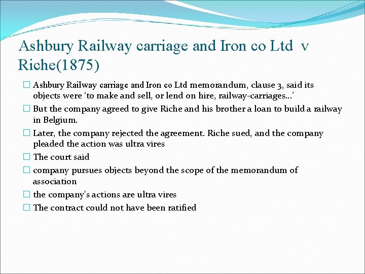 Ashbury Railway carriage and Iron co Ltd v Riche(1875) � Ashbury Railway carriage and Ashbury Railway carriage and Iron co Ltd v Riche(1875) � Ashbury Railway carriage and