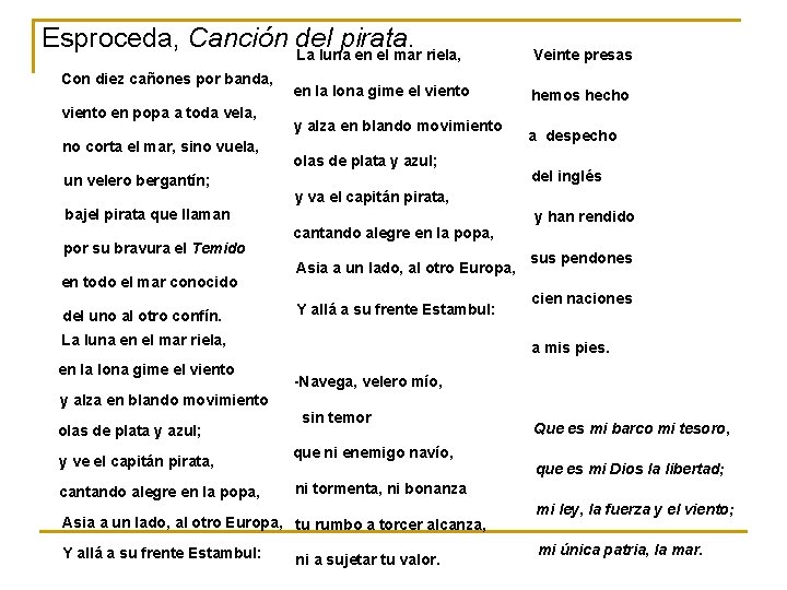 Esproceda, Canción del pirata. La luna en el mar riela, Con diez cañones por