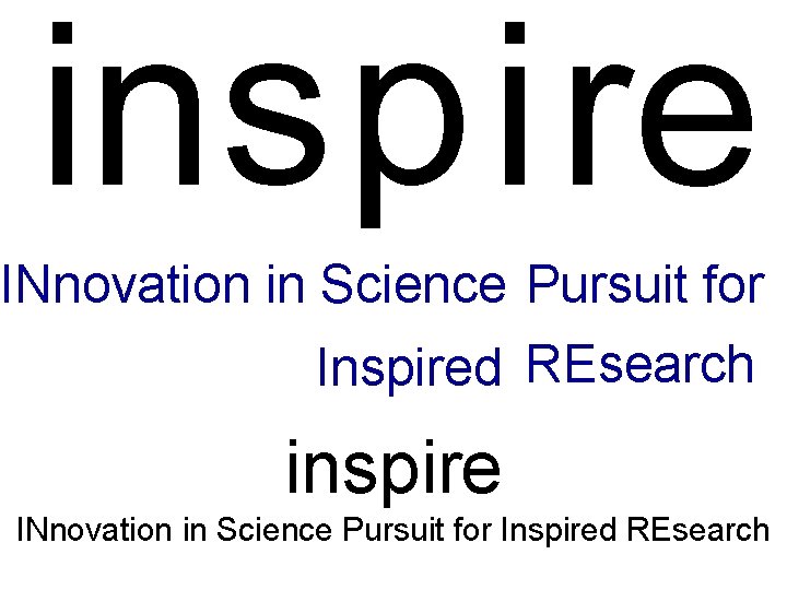 insp ire INnovation in Science Pursuit for Inspired REsearch inspire INnovation in Science Pursuit