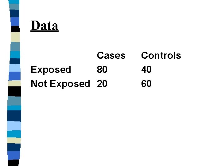 Data Cases Exposed 80 Not Exposed 20 Controls 40 60 