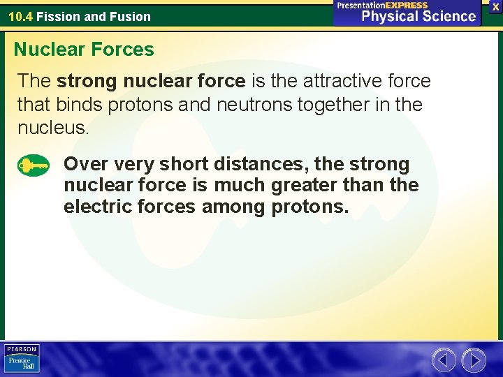 10. 4 Fission and Fusion Nuclear Forces The strong nuclear force is the attractive