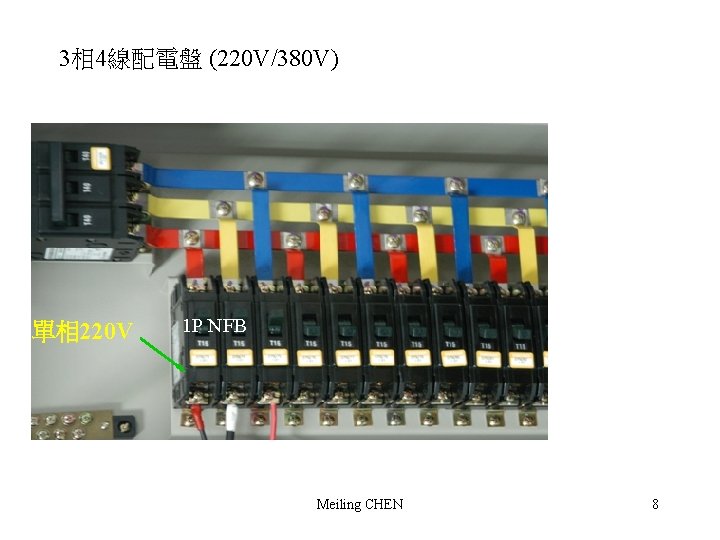 3相 4線配電盤 (220 V/380 V) 單相 220 V 1 P NFB Meiling CHEN 8