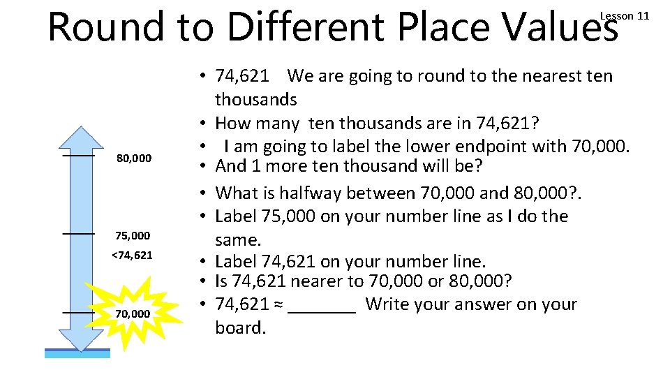 Round to Different Place Values Lesson 11 80, 000 75, 000 <74, 621 70,