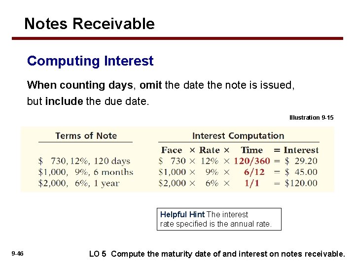 Notes Receivable Computing Interest When counting days, omit the date the note is issued,