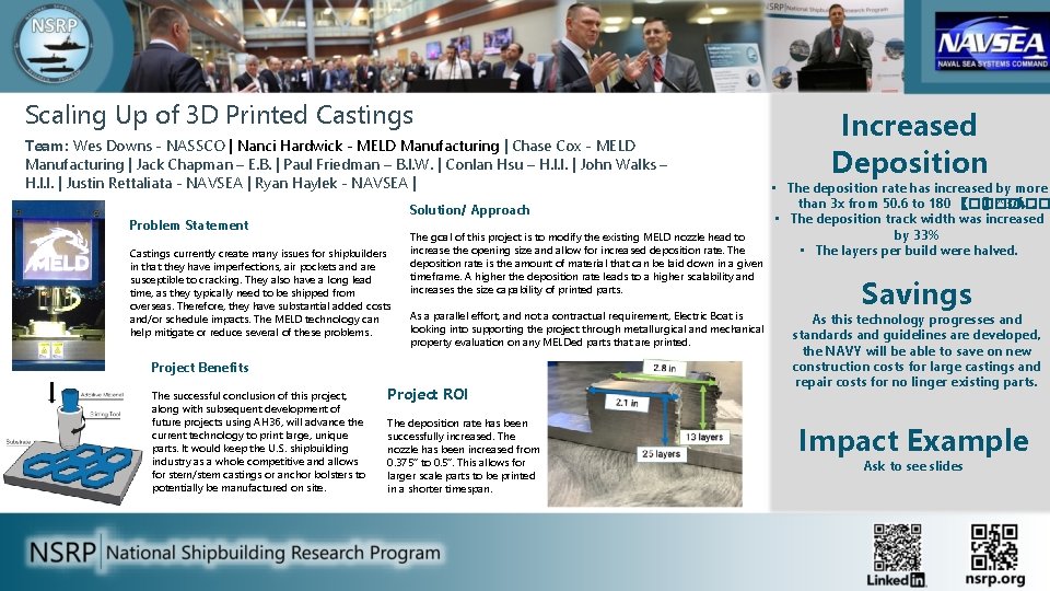 Scaling Up of 3 D Printed Castings Team: Wes Downs - NASSCO | Nanci