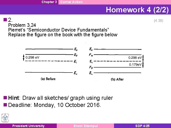 Chapter 3 Carrier Action Homework 4 (2/2) n 2. (4. 38) Problem 3. 24