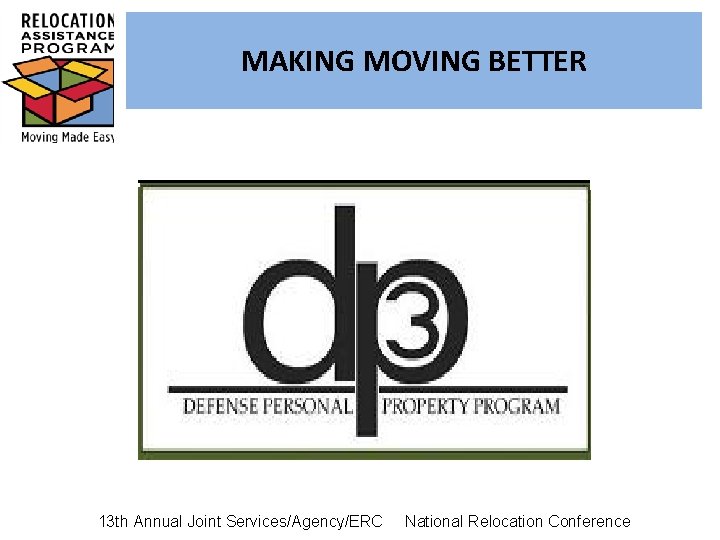 MAKING MOVING BETTER 13 th Annual Joint Services/Agency/ERC National Relocation Conference 