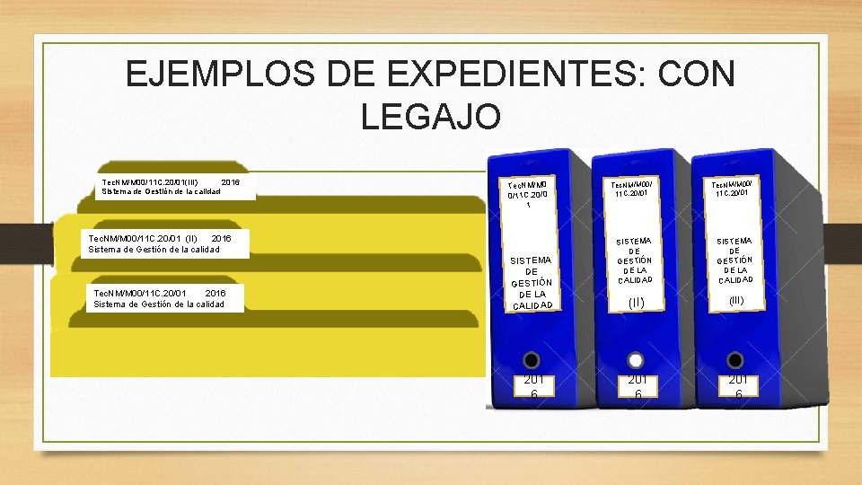 EJEMPLOS DE EXPEDIENTES: CON LEGAJO Tec. NM/M 00/11 C. 20/01(III) 2016 Sistema de Gestión