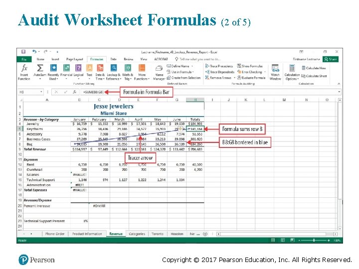 Audit Worksheet Formulas (2 of 5) Copyright © 2017 Pearson Education, Inc. All Rights