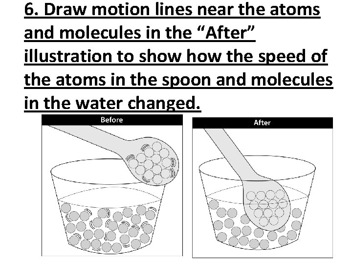 6. Draw motion lines near the atoms and molecules in the “After” illustration to 6. Draw motion lines near the atoms and molecules in the “After” illustration to