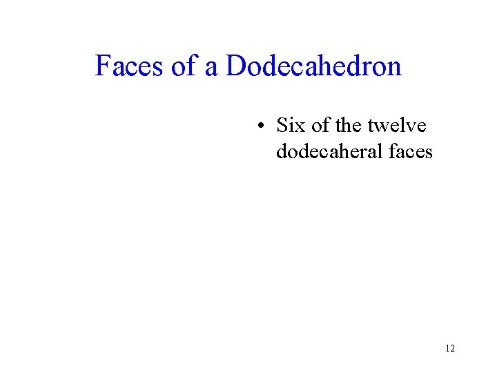 Faces of a Dodecahedron • Six of the twelve dodecaheral faces 12 